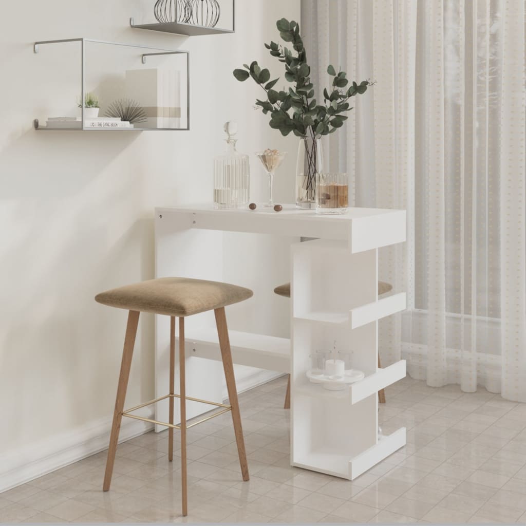 Table de bar avec étagère de rangement Blanc Bois d'ingénierie - XIOS