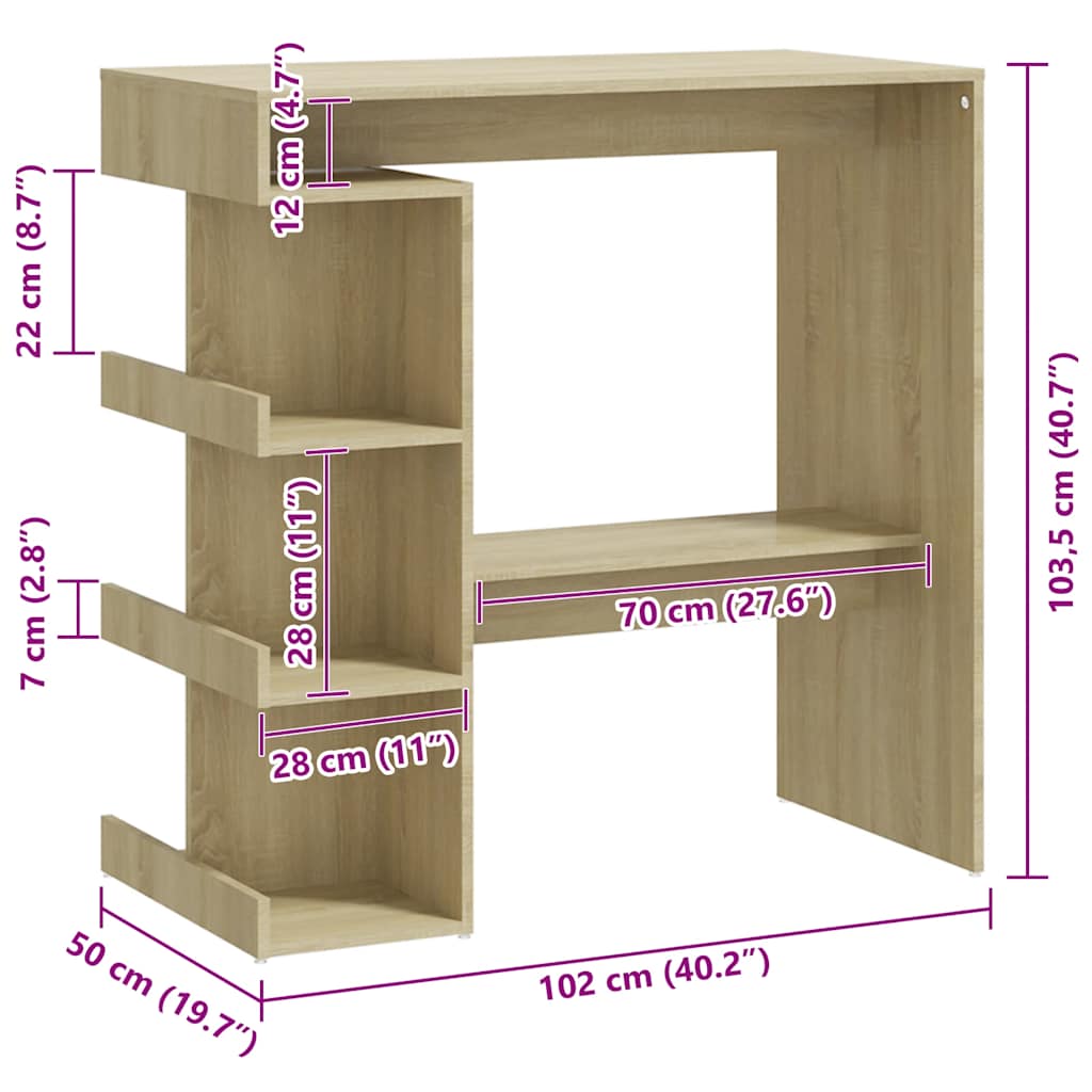 Table de bar étagère de rangement Chêne sonoma Bois ingénierie - XIOS