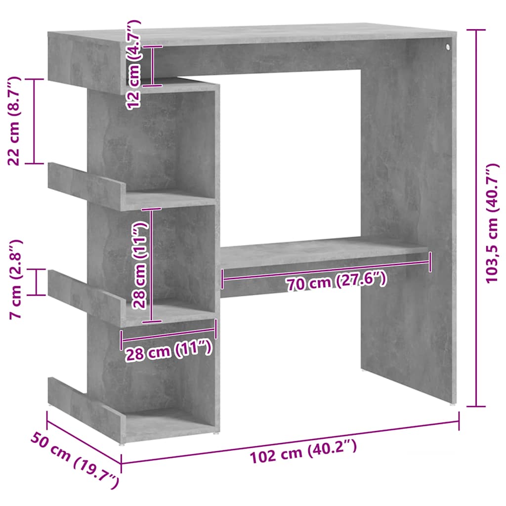Table de bar étagère de rangement Gris béton Bois d'ingénierie - XIOS