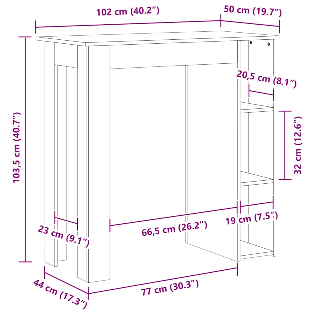 Table de bar avec étagère Gris béton Bois d'ingénierie