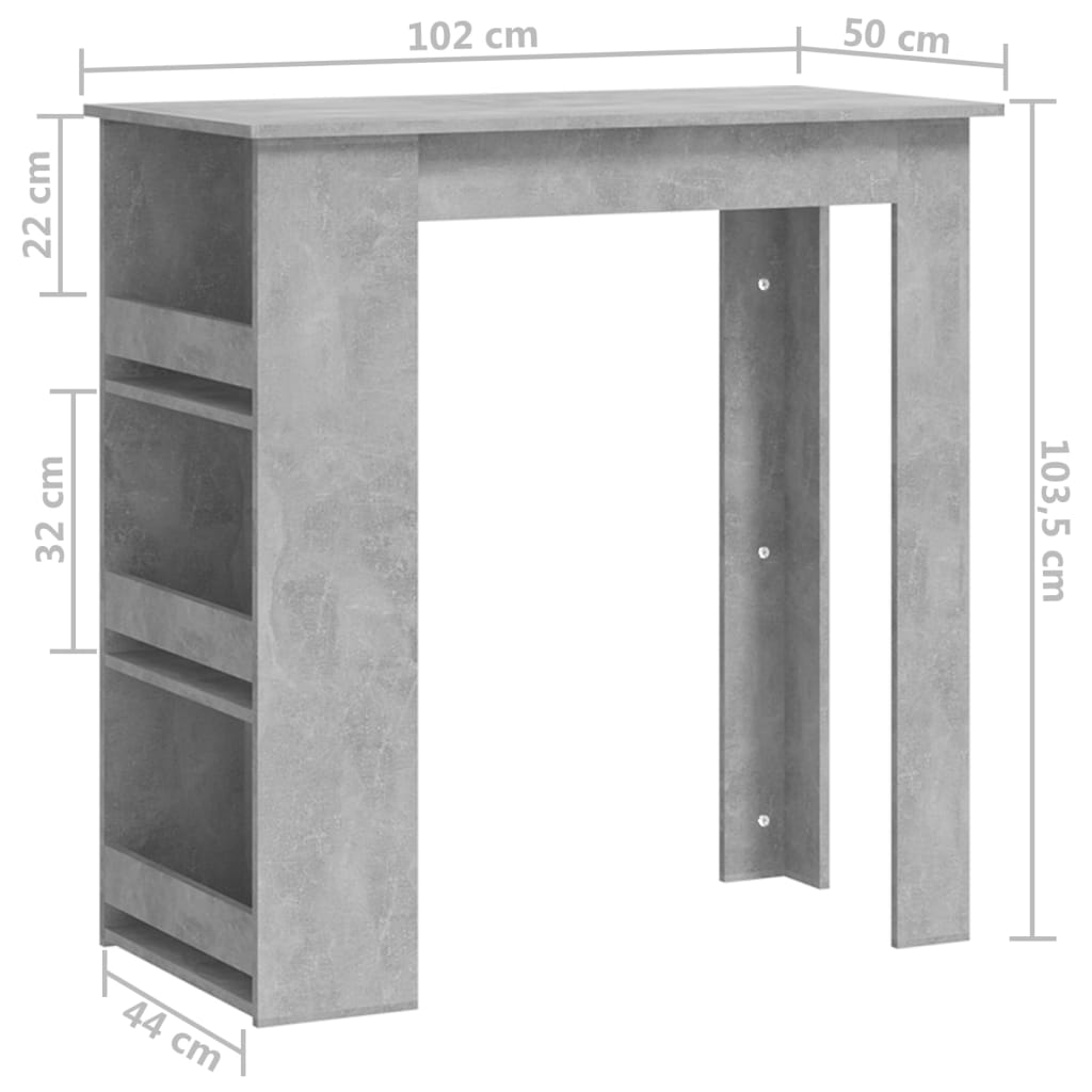 Table de bar à étagère de rangement Gris béton 102x50x103,5 cm - XIOS