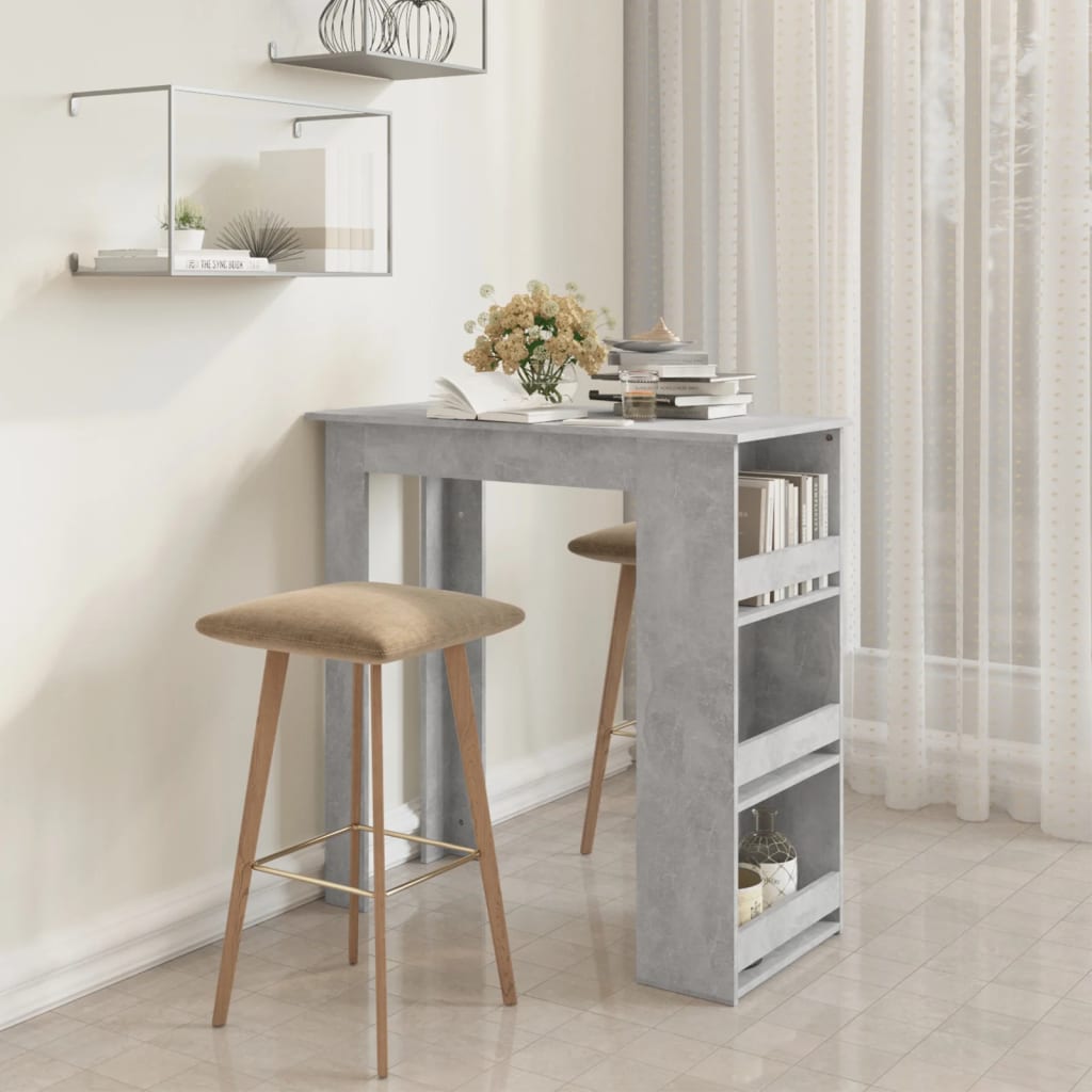 Table de bar à étagère de rangement Gris béton 102x50x103,5 cm - XIOS