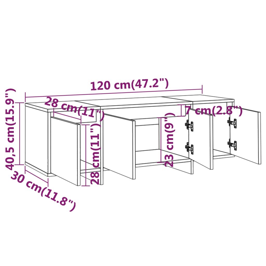 Meuble TV Gris béton 120x30x40,5 cm Aggloméré - XIOS