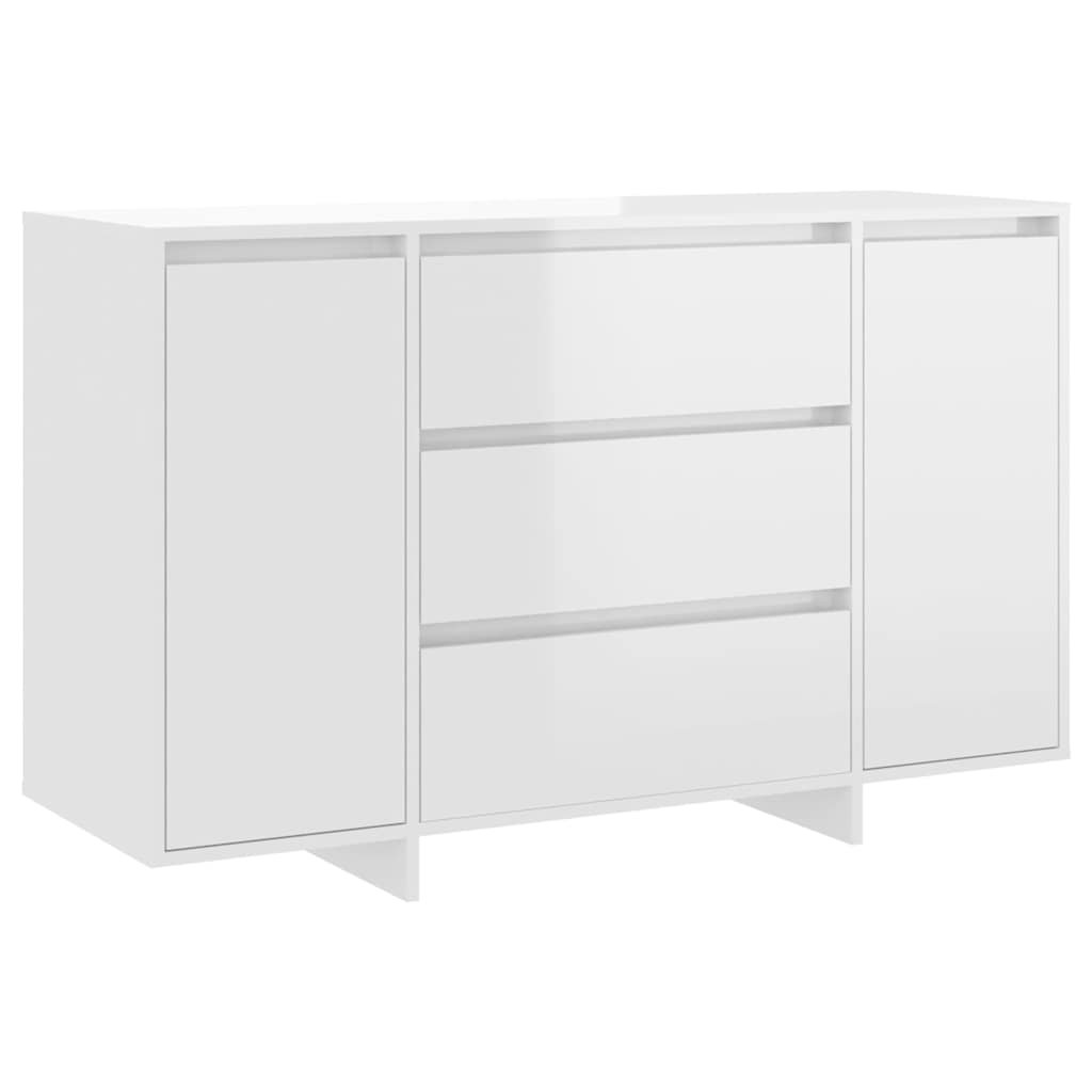 Buffet et 3 tiroirs Blanc brillant 120x41x75 cm Bois ingénierie
