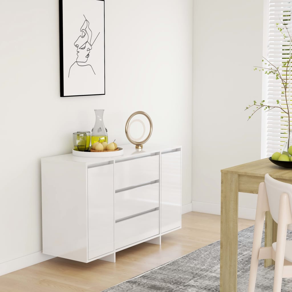 Buffet et 3 tiroirs Blanc brillant 120x41x75 cm Bois ingénierie - XIOS