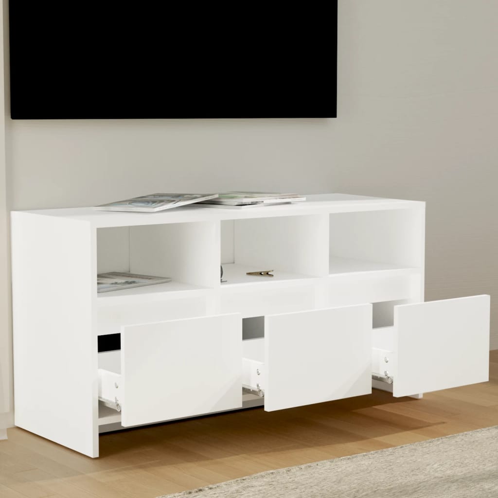 Meuble TV Blanc 102x37,5x52,5 cm Bois d'ingénierie