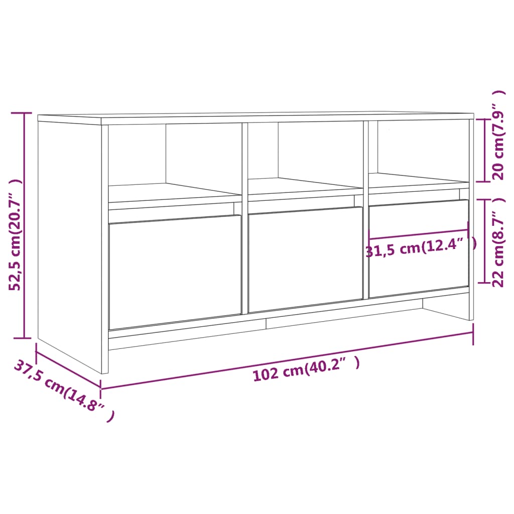 Meuble TV Blanc 102x37,5x52,5 cm Bois d'ingénierie