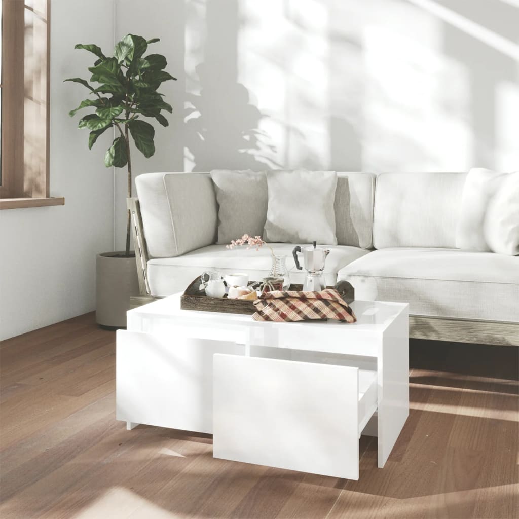 Table basse blanc brillant 90x50x41,5 cm bois d'ingénierie - XIOS