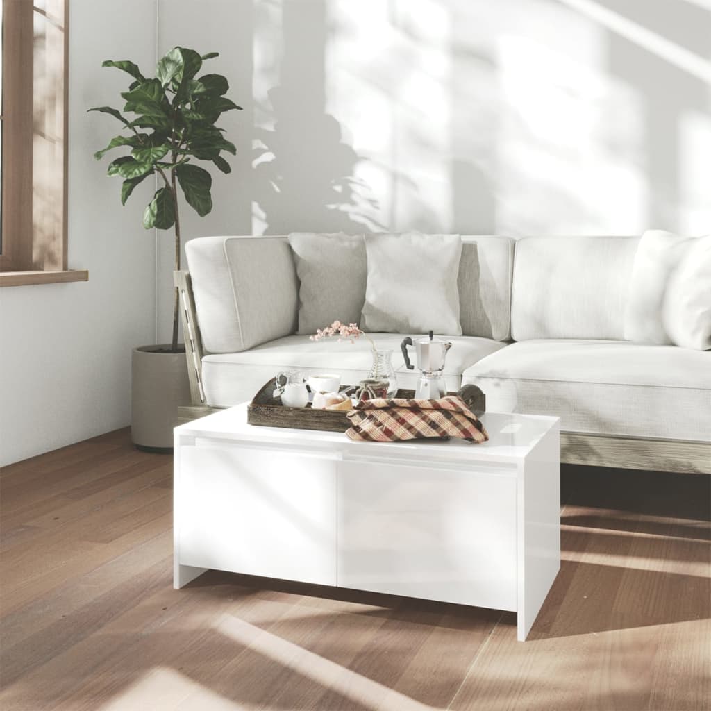 Table basse blanc brillant 90x50x41,5 cm bois d'ingénierie - XIOS