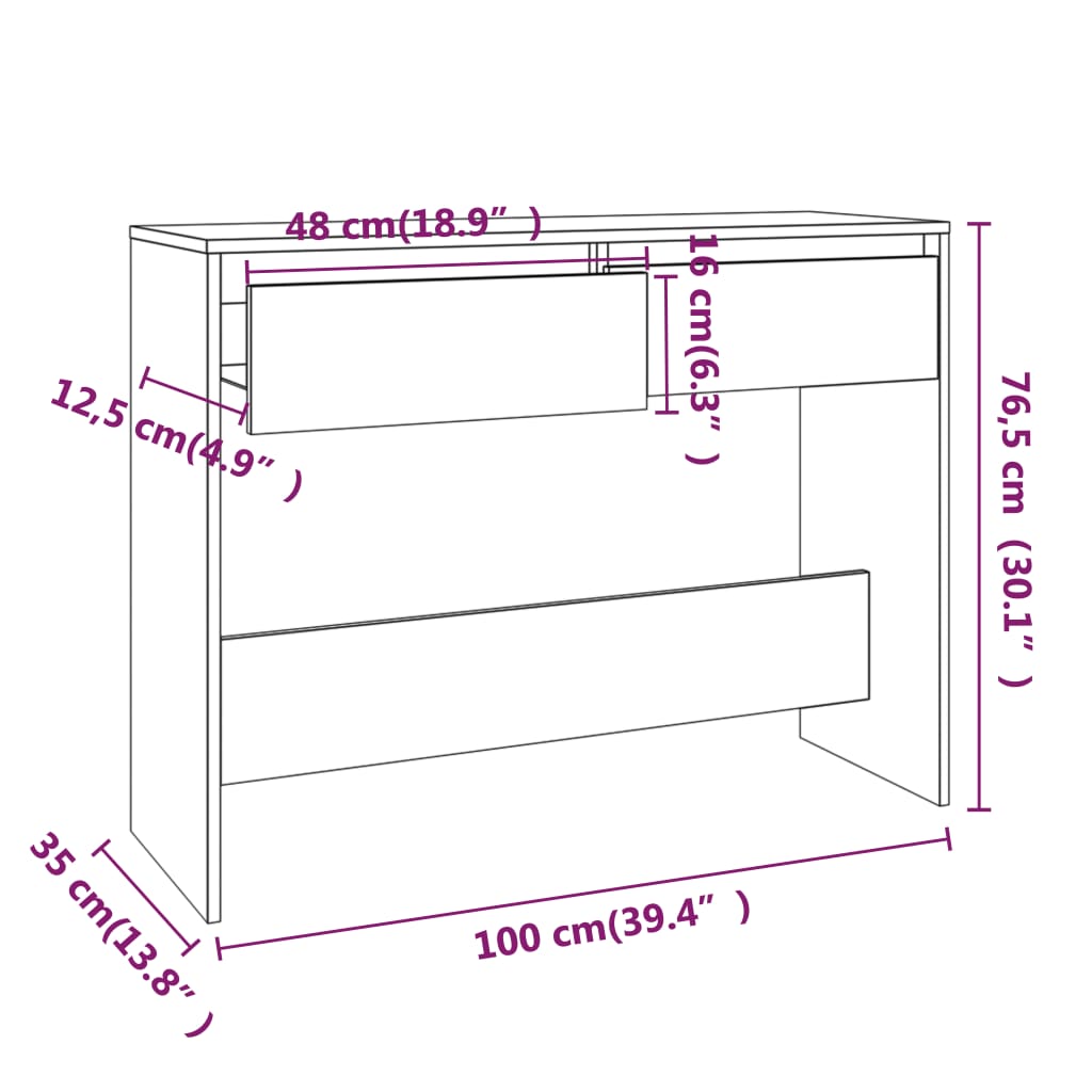 Table console chêne sonoma 100x35x76,5 cm bois d'ingénierie - XIOS