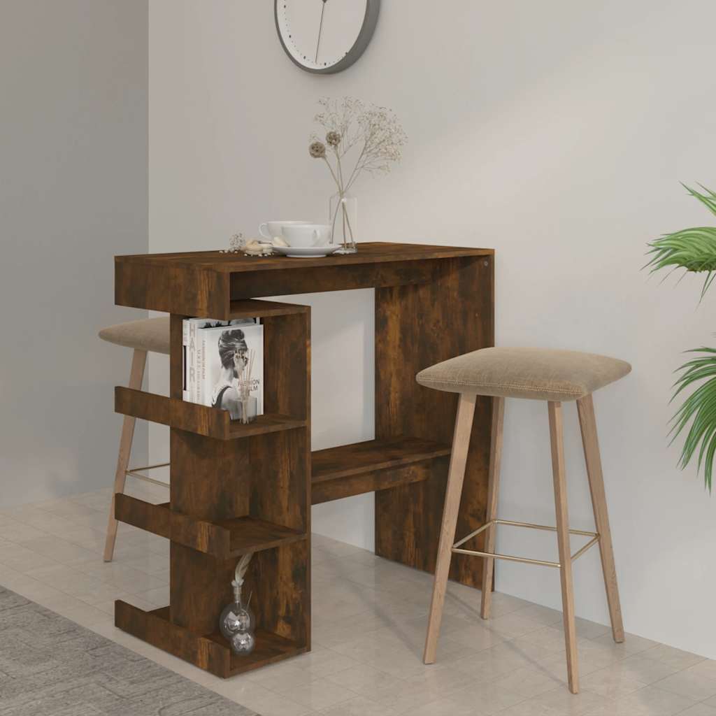 Table de bar et étagère de rangement chêne fumé bois ingénierie - XIOS