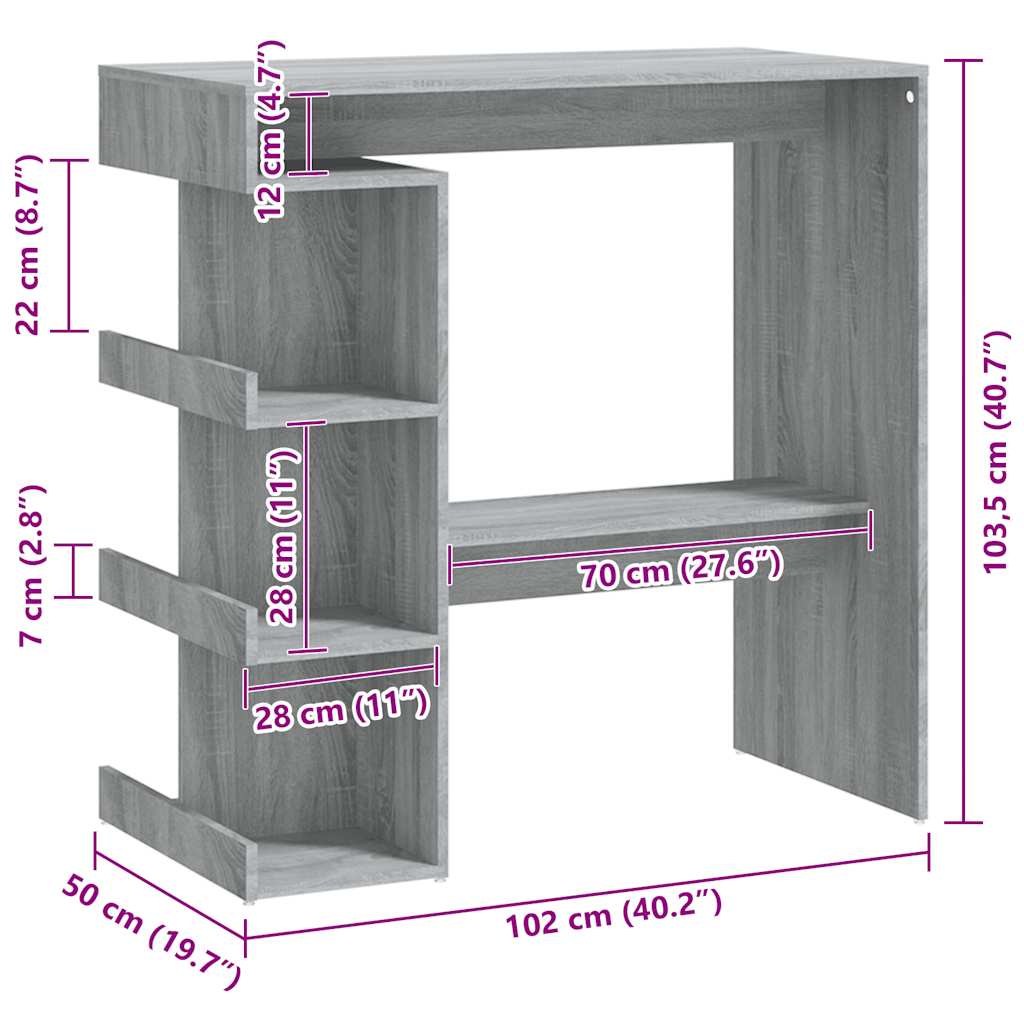 Table de bar et étagère de rangement Sonoma gris 100x50x101,5cm - XIOS
