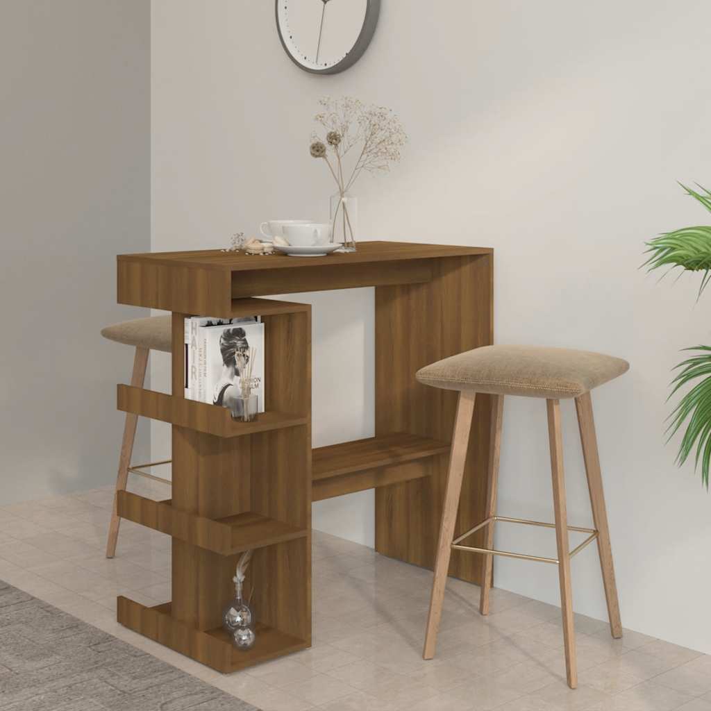Table de bar étagère de rangement chêne marron bois ingénierie - XIOS