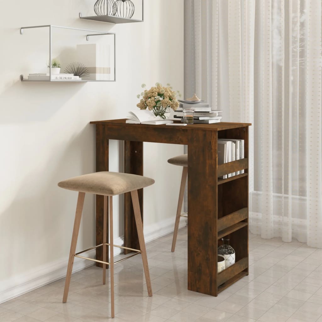 Table de bar et étagère de rangement Chêne fumé 102x50x103,5 cm - XIOS