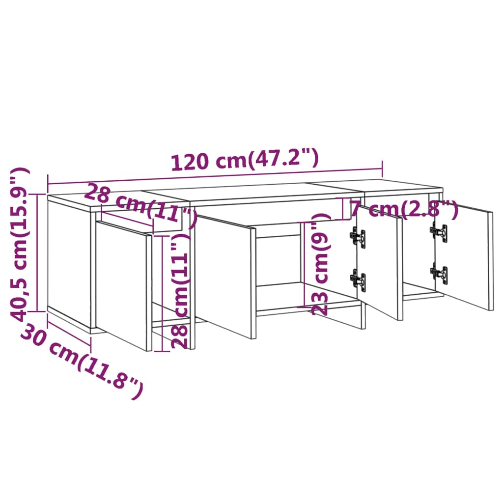 Meuble TV Chêne fumé 120x30x40,5 cm Aggloméré - XIOS