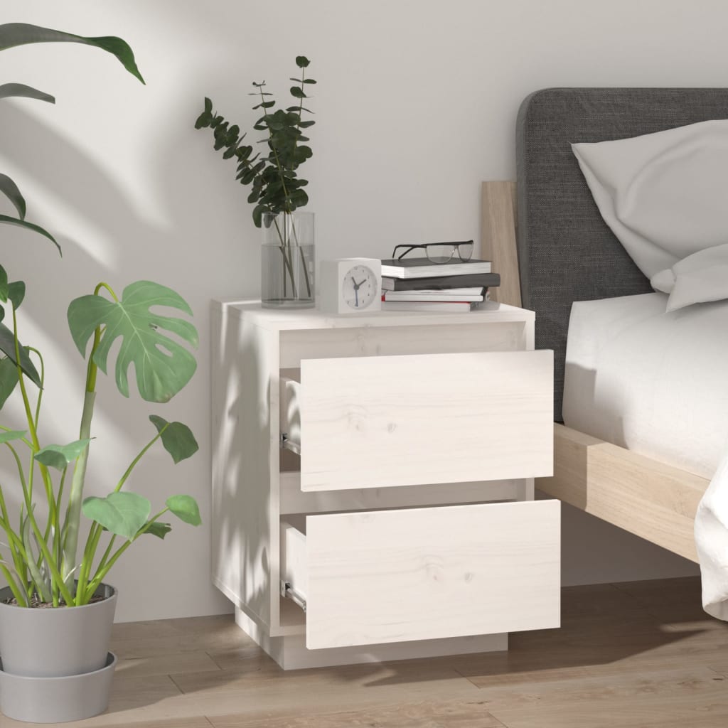 Table de chevet Blanc 40x35x50 cm Bois de pin solide - XIOS