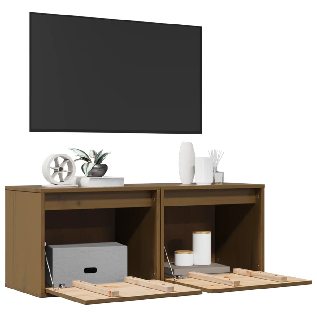 Armoires murales 2pcs Marron miel 45x30x35cm Bois de pin massif - XIOS