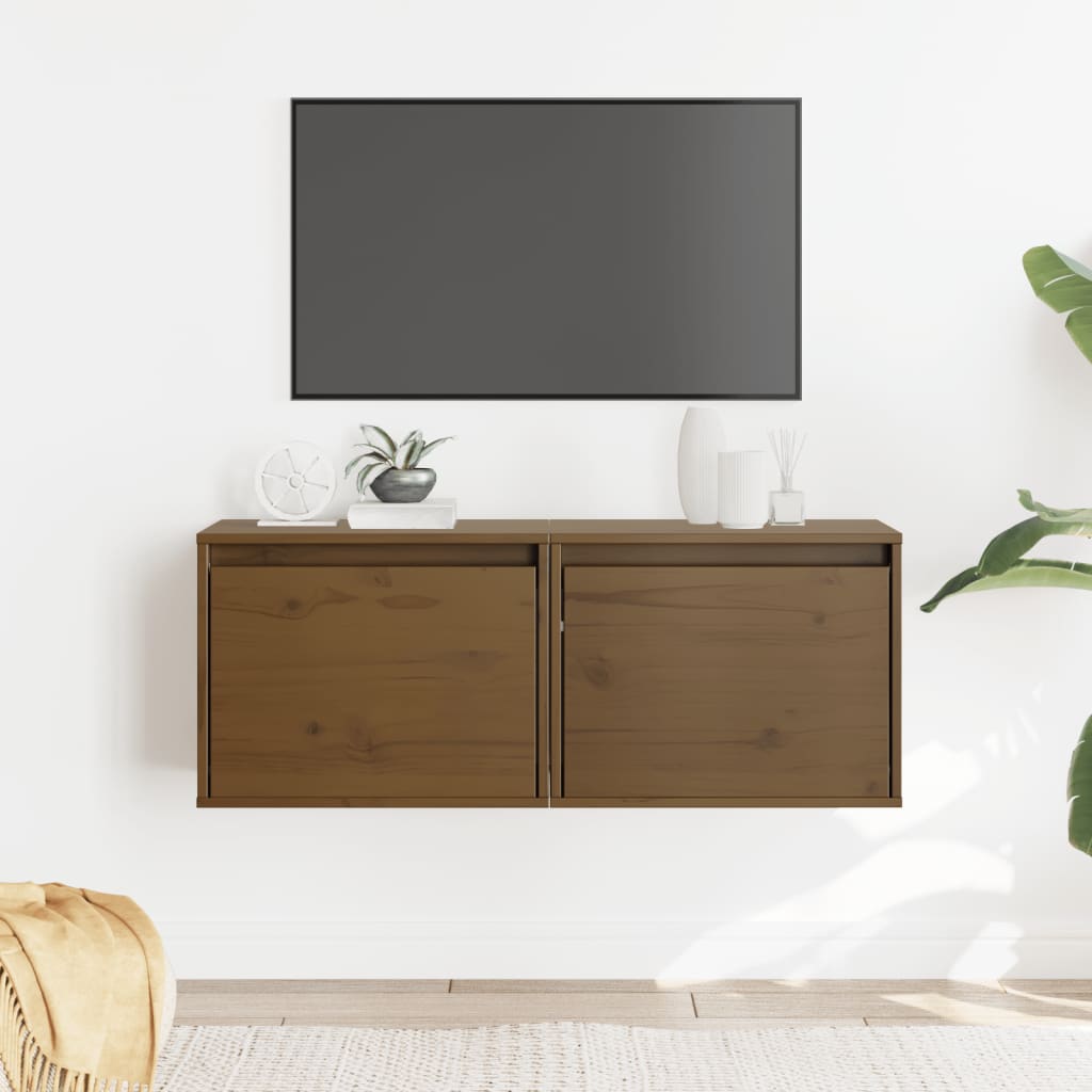 Armoires murales 2pcs Marron miel 45x30x35cm Bois de pin massif - XIOS