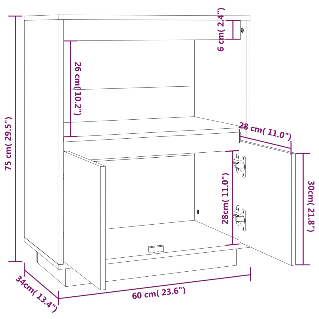 Buffet Blanc 60x34x75 cm Bois massif de pin - XIOS