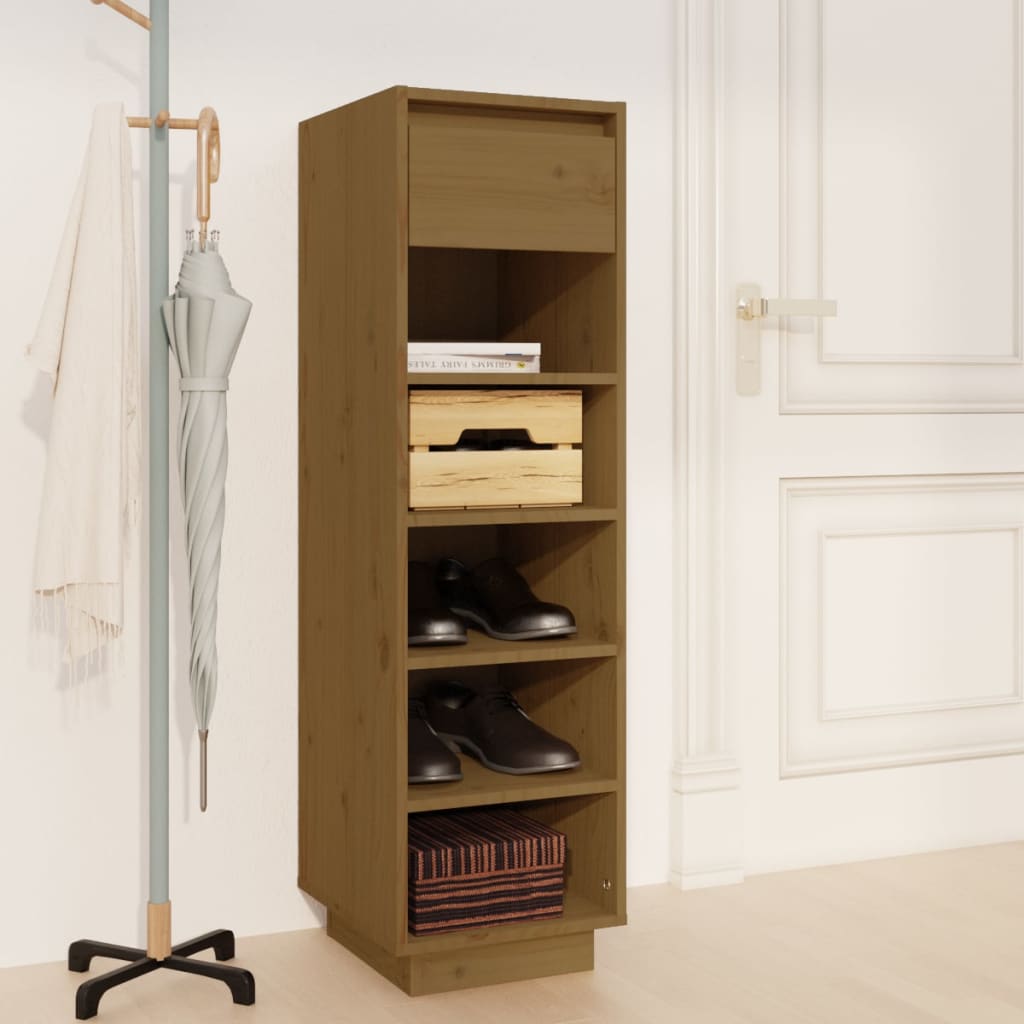 Armoire à chaussures marron miel 30x34x105cm bois de pin massif - XIOS