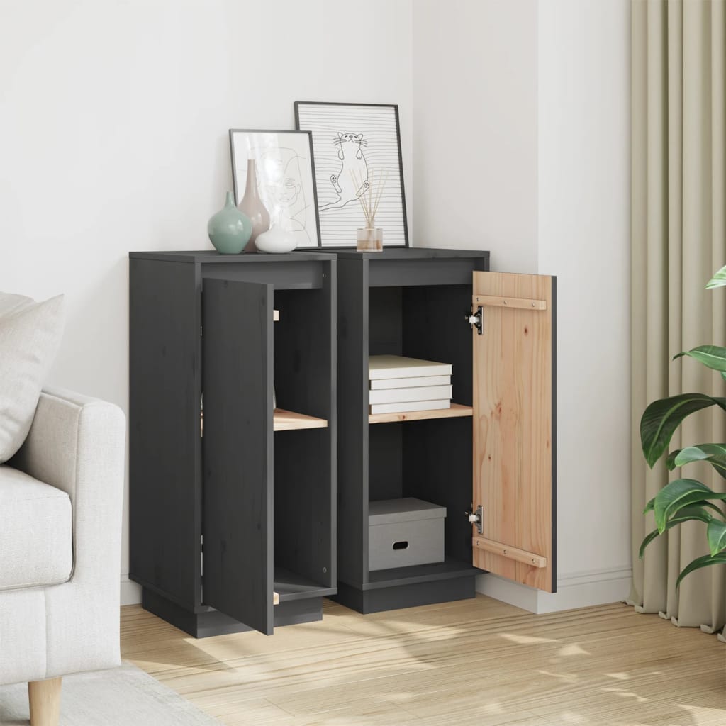 Buffets 2 pcs Gris 31,5x34x75 cm Bois massif de pin - XIOS