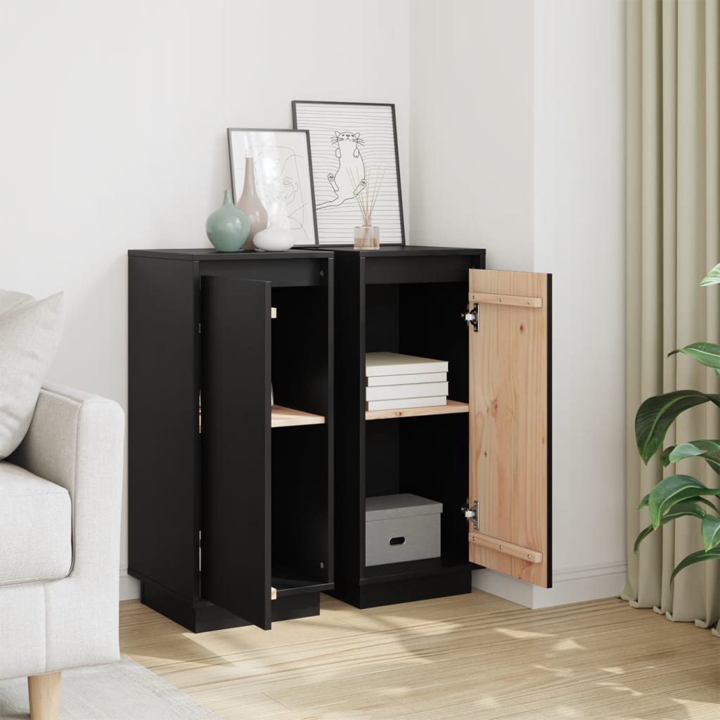 Buffets 2 pcs Noir 31,5x34x75 cm Bois massif de pin - XIOS