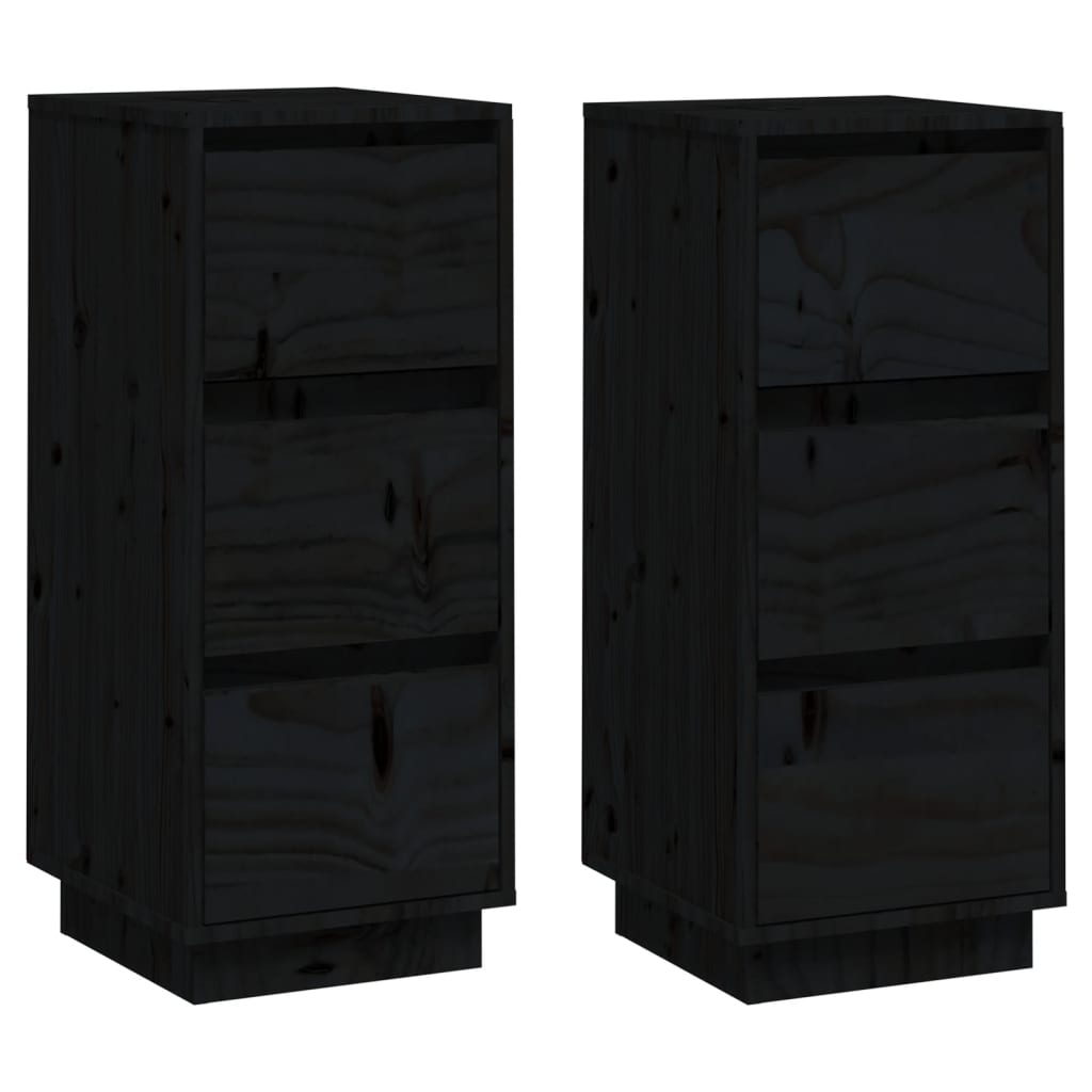 Buffets 2 pcs Noir 32x34x75 cm Bois massif de pin - XIOS