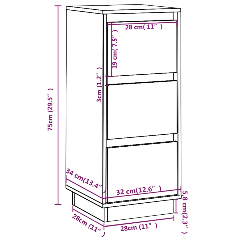 Buffets 2 pcs Noir 32x34x75 cm Bois massif de pin - XIOS