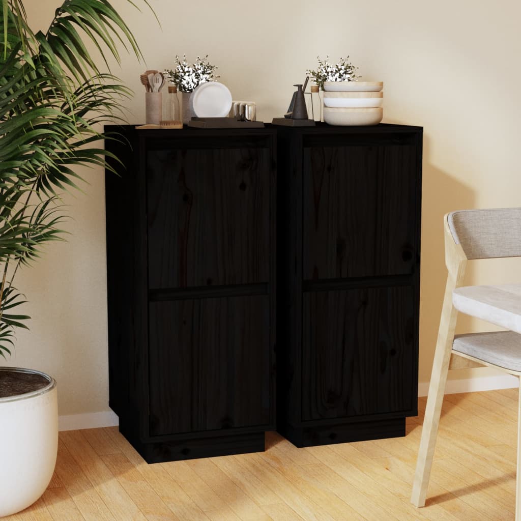 Buffets 2 pcs Noir 31,5x34x75 cm Bois massif de pin - XIOS