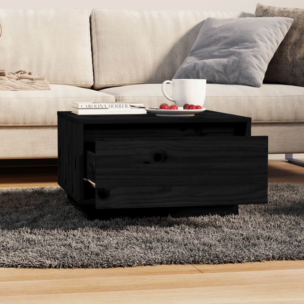 Table basse Noir 55x56x32 cm Bois massif de pin - XIOS