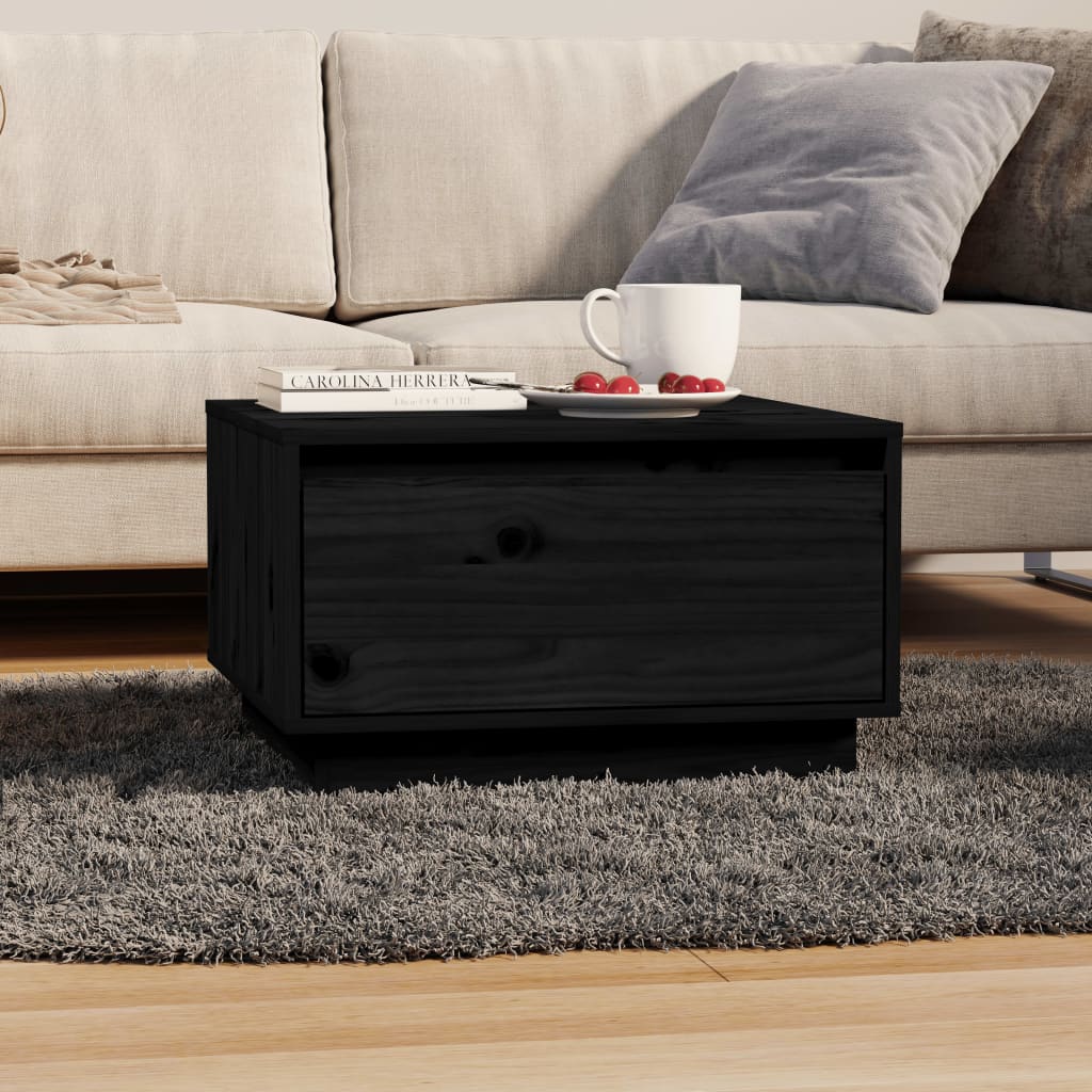 Table basse Noir 55x56x32 cm Bois massif de pin - XIOS