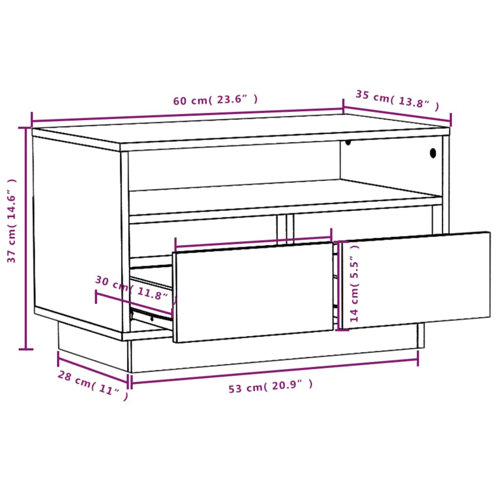 Meuble TV 60x35x37 cm Bois de pin massif - XIOS
