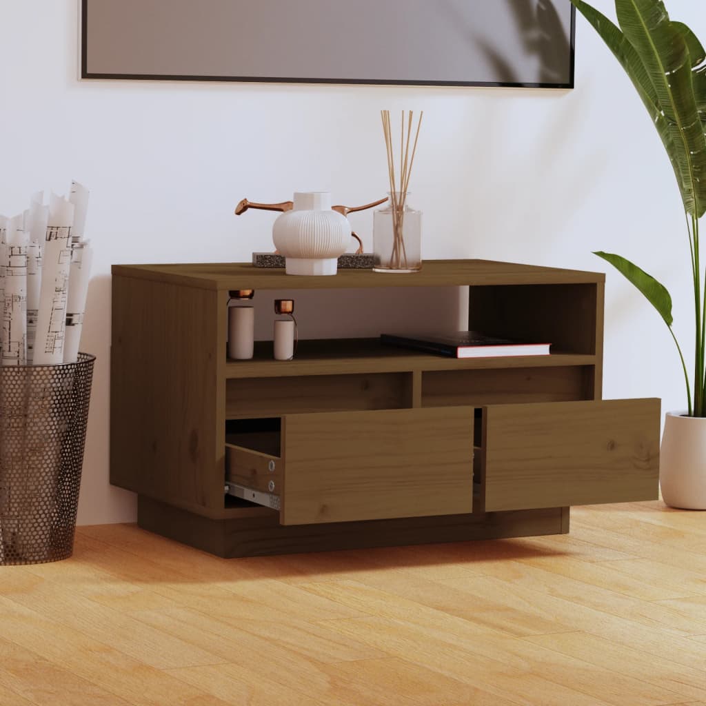 Meuble TV Marron miel 60x35x37 cm Bois de pin massif - XIOS