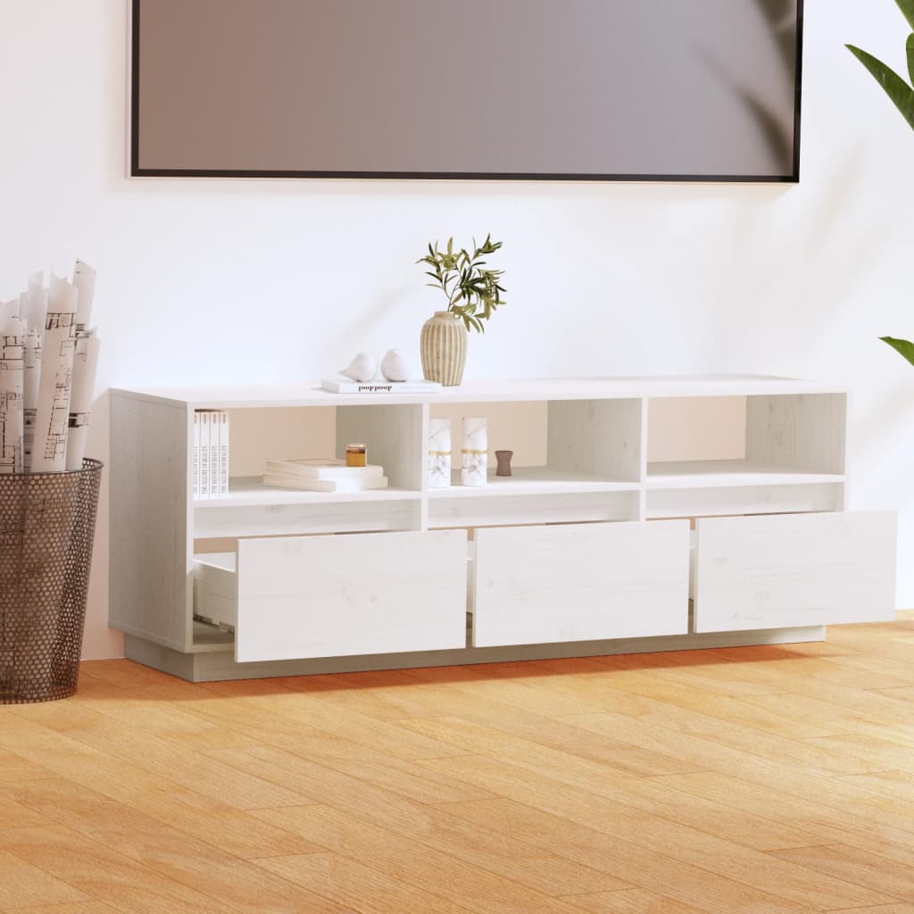 Meuble TV Blanc 140x37x50 cm Bois de pin massif - XIOS