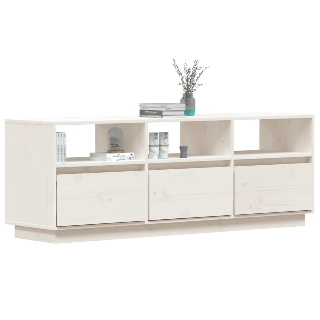 Meuble TV Blanc 140x37x50 cm Bois de pin massif - XIOS