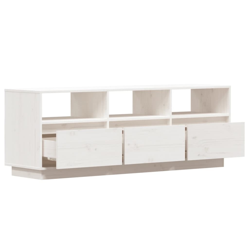Meuble TV Blanc 140x37x50 cm Bois de pin massif - XIOS