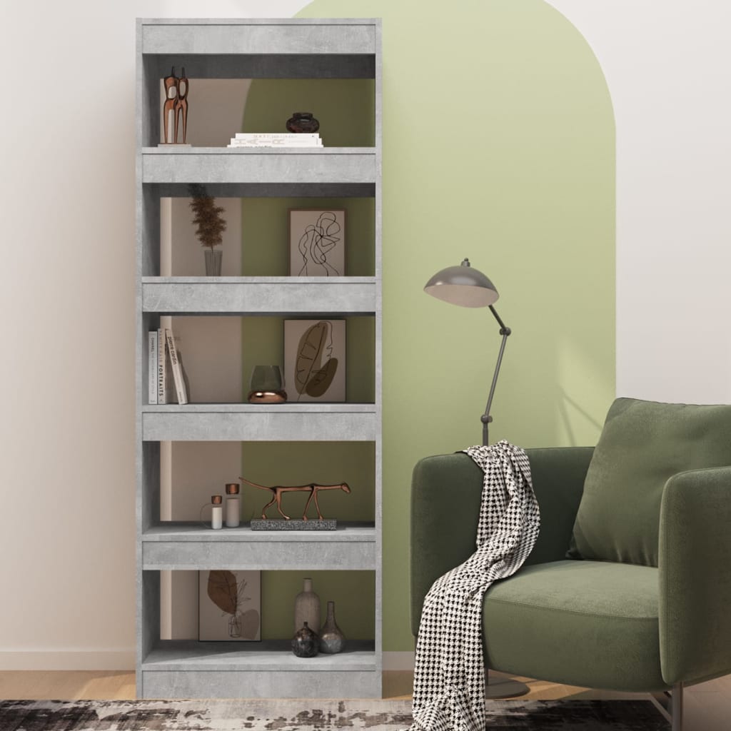 Bibliothèque/séparateur de pièce gris béton bois d'ingénierie - XIOS