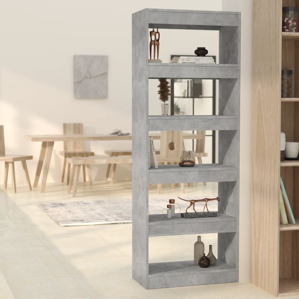 Bibliothèque/séparateur de pièce gris béton bois d'ingénierie - XIOS