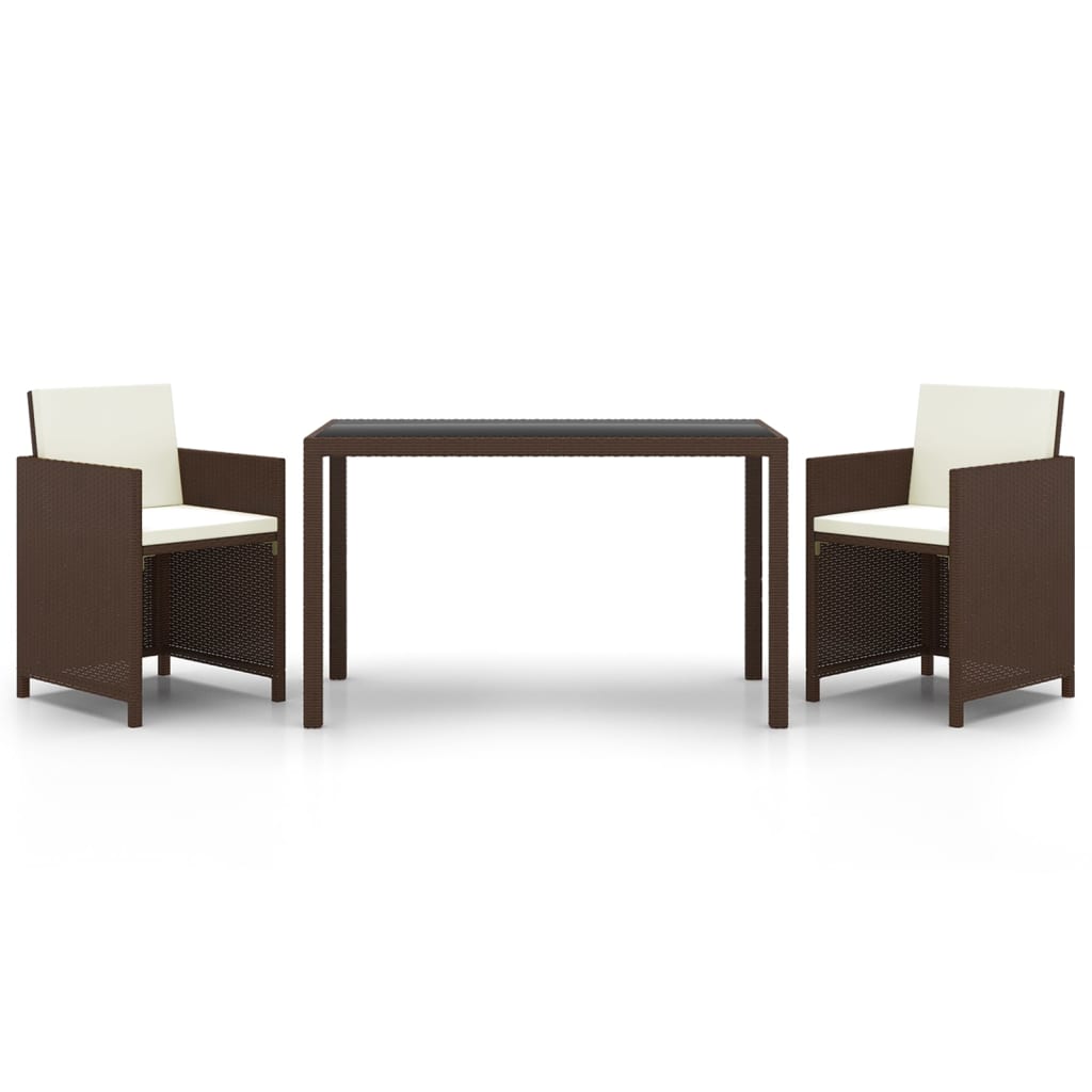Ensemble à manger de jardin et coussins 3 pcs Poly rotin Marron