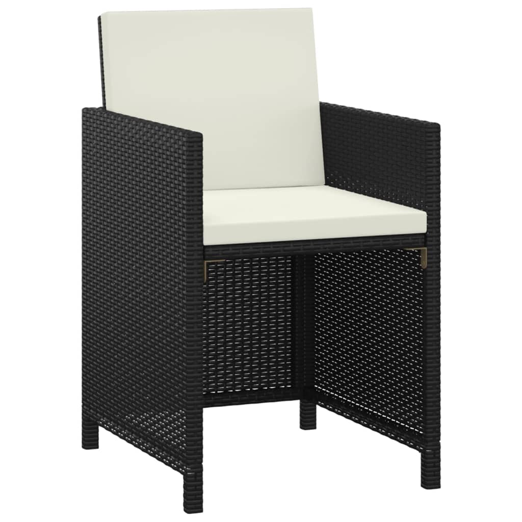 Ensemble à manger de jardin coussins 3pcs Résine tressée Noir