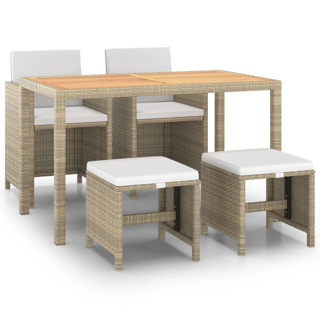 Ensemble à manger de jardin et coussins 5 pcs Poly rotin Beige