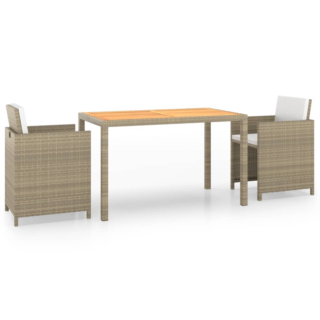 Ensemble à manger de jardin et coussins 3 pcs Poly rotin Beige
