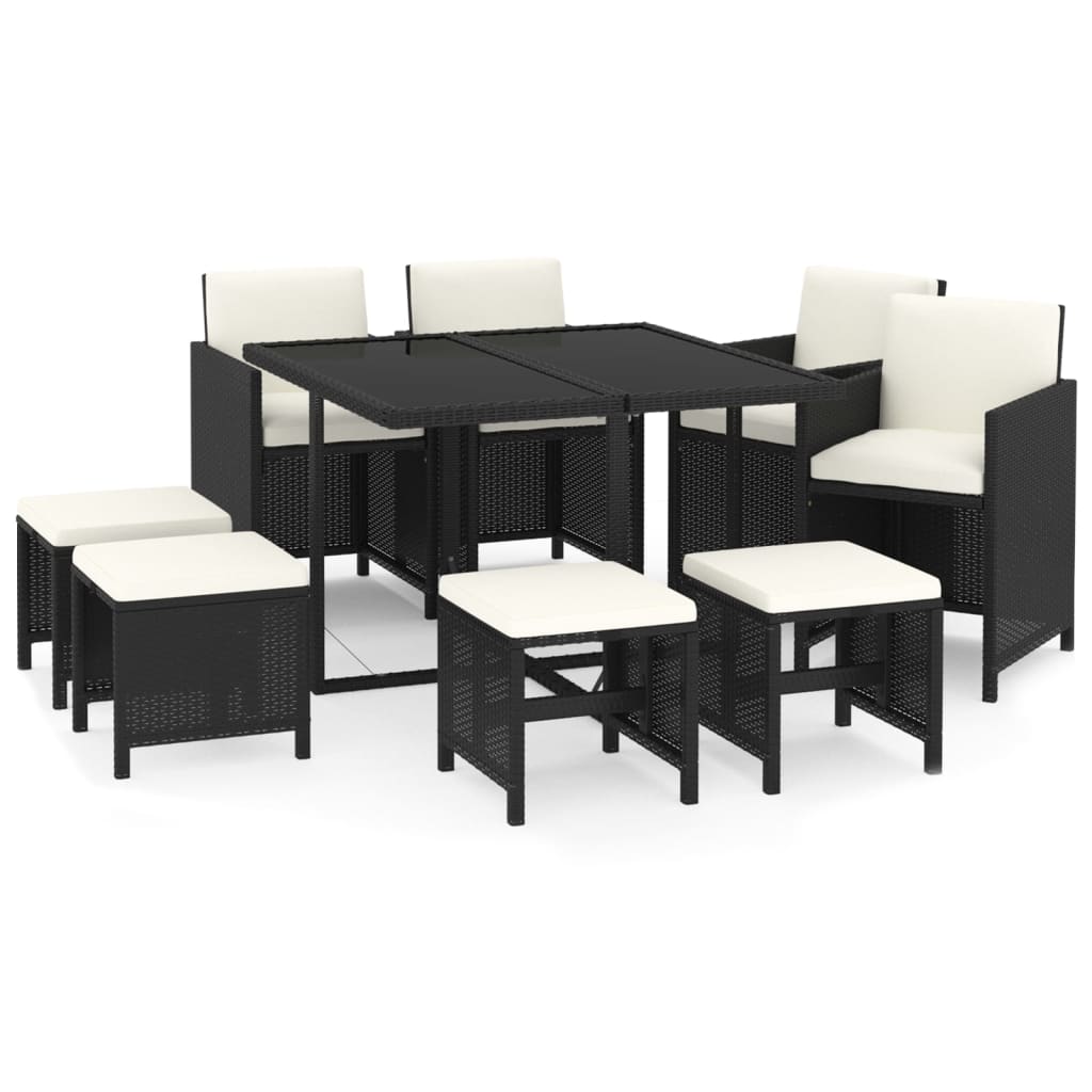 Ensemble à manger de jardin coussins 9pcs Résine tressée Noir