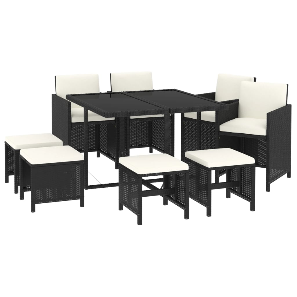 Ensemble à manger de jardin coussins 9pcs Résine tressée Noir