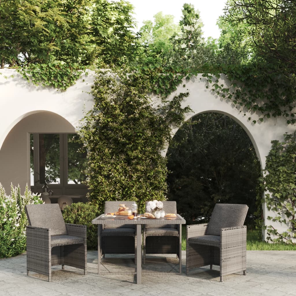 Ensemble à manger de jardin coussins 5pcs Résine tressée Gris