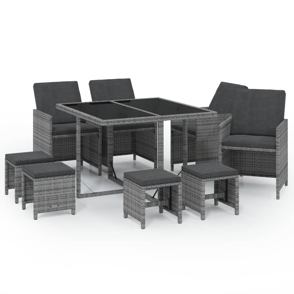 Ensemble à manger de jardin coussins 9pcs Résine tressée Gris
