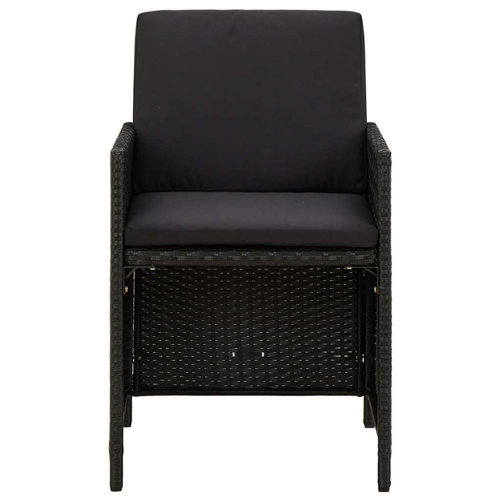 Ensemble à dîner de jardin avec coussins 5 pcs poly rotin noir