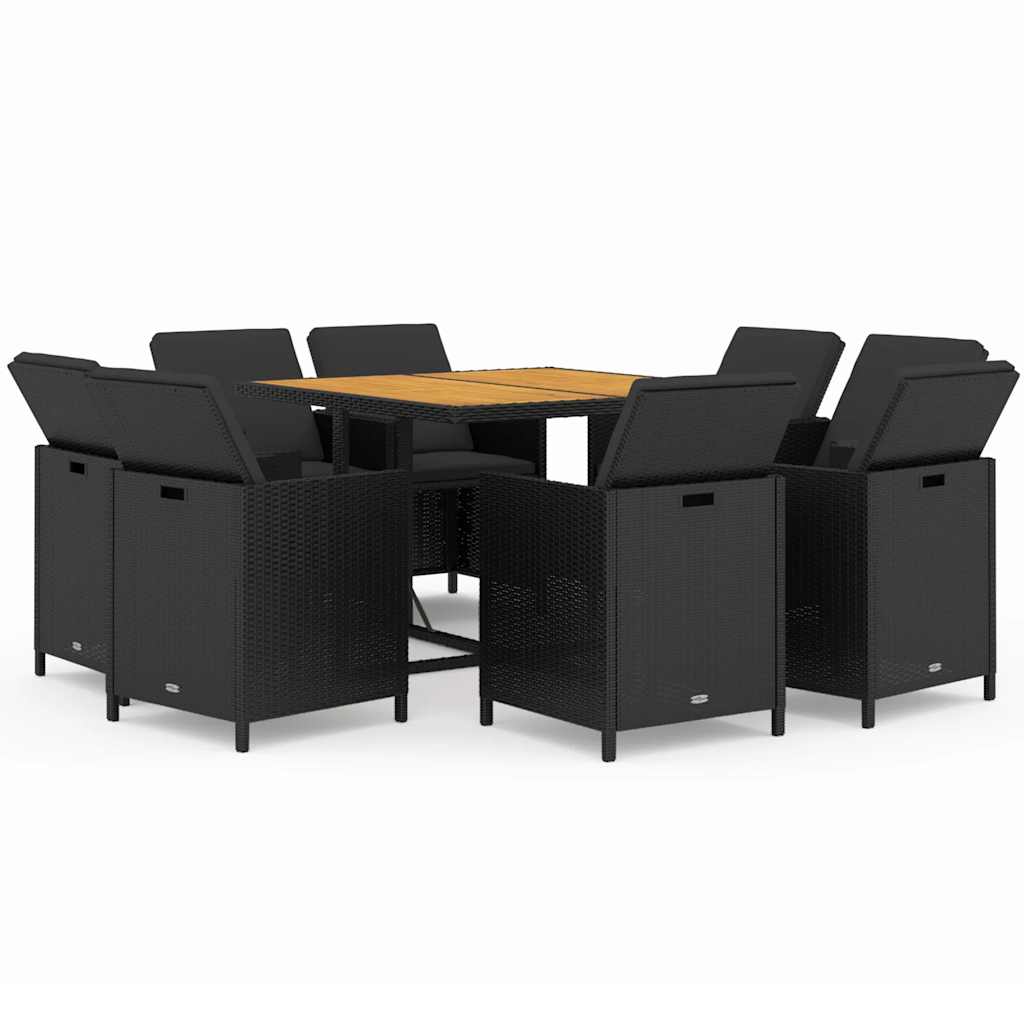 Ensemble à manger de jardin coussins 9pcs Résine tressée Noir