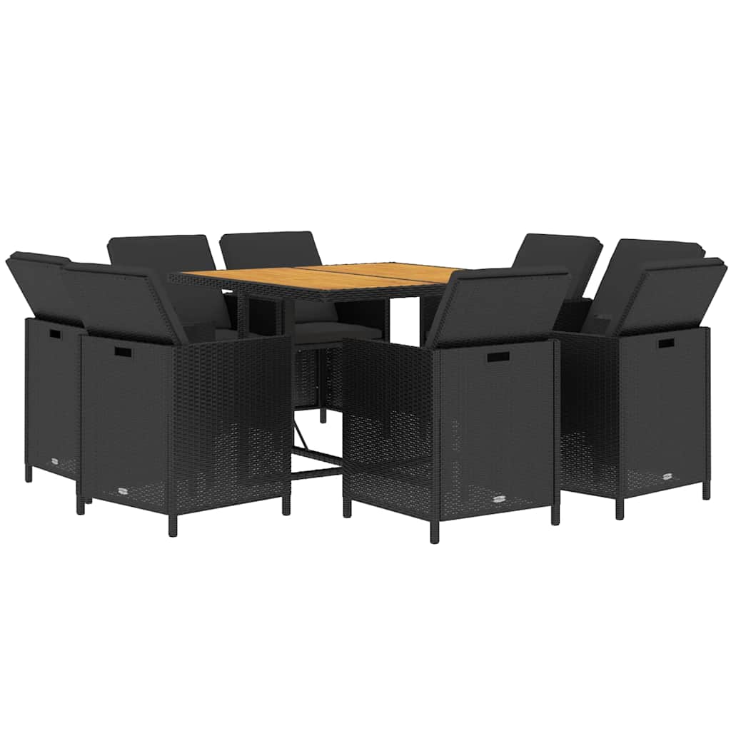 Ensemble à manger de jardin coussins 9pcs Résine tressée Noir