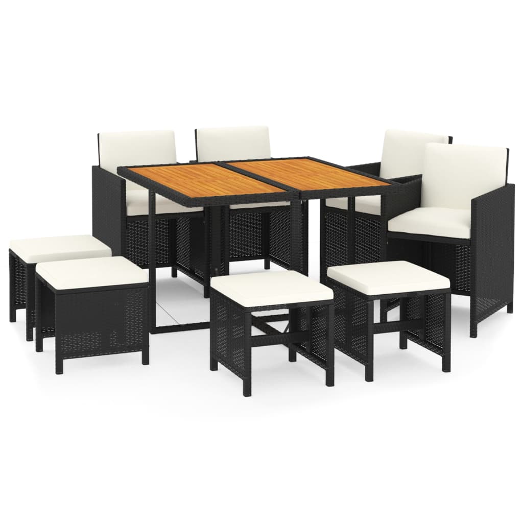 Ensemble à manger de jardin coussins 9pcs Résine tressée Noir